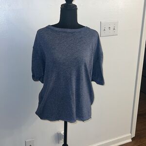 We The Free People Blue Tee Raw Edge Short Sleeve Cotton Shirt, sz Medium